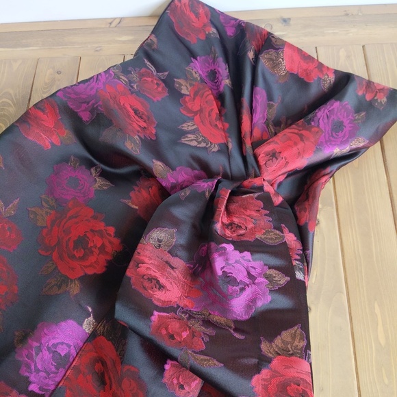 Marciano Night Rose Jacquard Strapless Big Bow Asymmetrical Mini Dress - Picture 8 of 14